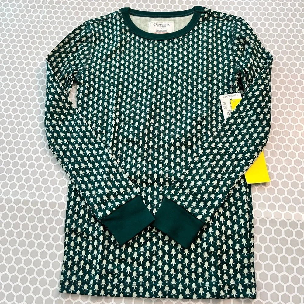 NWT J Crew Crewcuts Green and White Tree-Print Kids Pajama Set.  Size 10